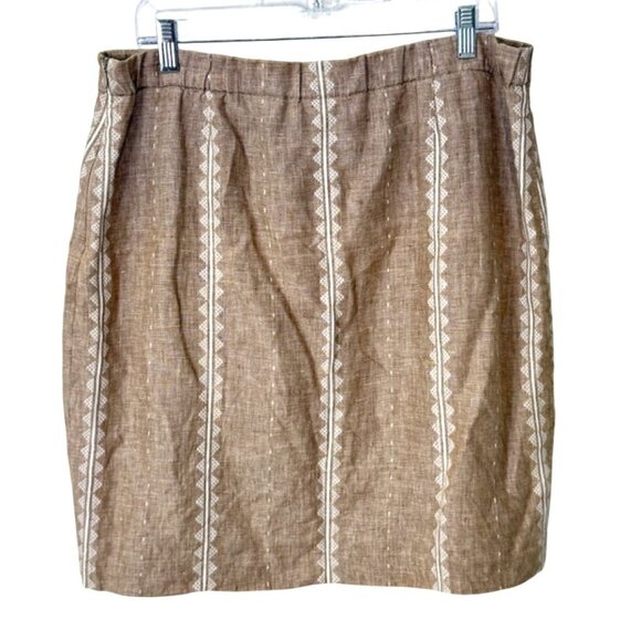J. Jill Love Linen Skirt Faux Wrap Brown Striped Womens Size M - Picture 2 of 8